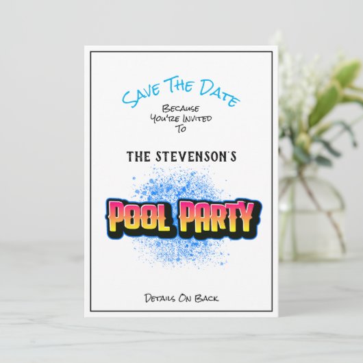 Save The Date Enregistrer le blanc de l'invitation du pool de da (Debout devant)