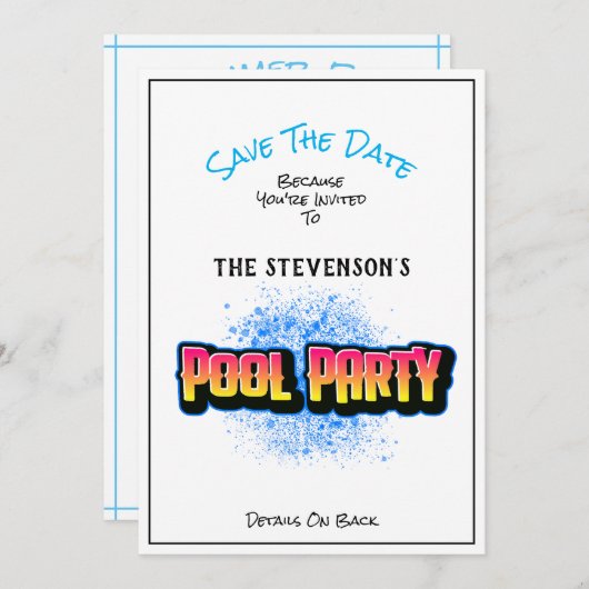 Save The Date Enregistrer le blanc de l'invitation du pool de da (Devant / Derrière)