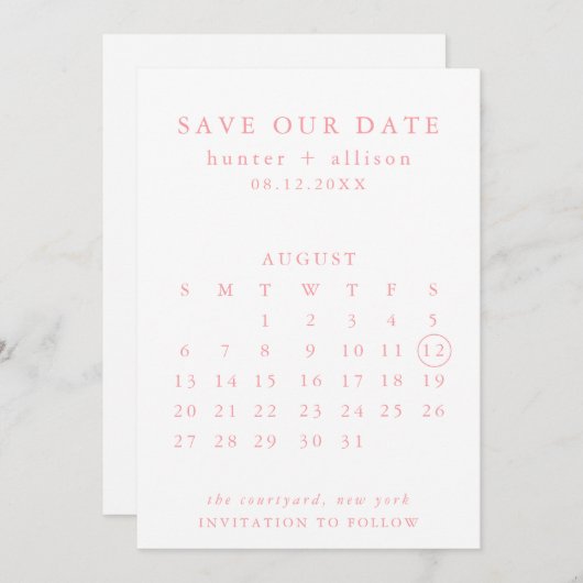 Save The Date Enregistrer Le Calendrier Date (Devant / Derrière)