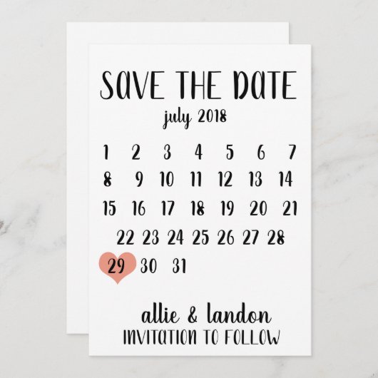 Save The Date Enregistrer Le Calendrier Date (Devant / Derrière)