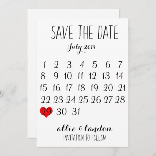 Save The Date Enregistrer Le Calendrier Date (Devant / Derrière)