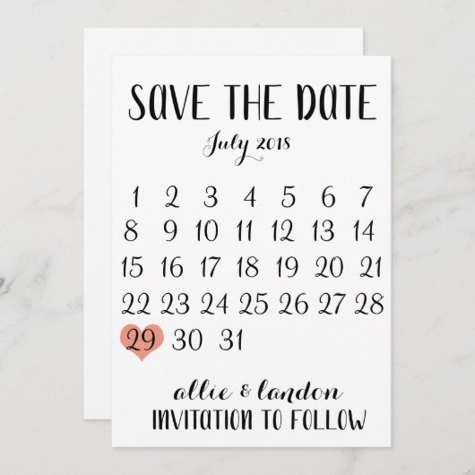 Save The Date Enregistrer Le Calendrier Date (Devant / Derrière)