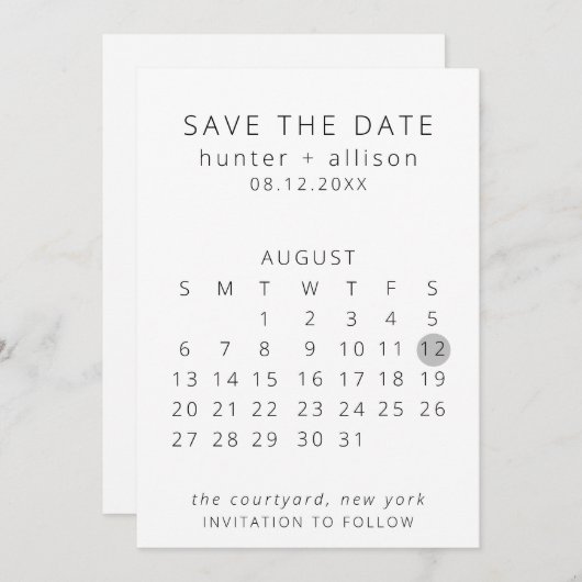 Save The Date Enregistrer Le Calendrier Date (Devant / Derrière)