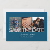 Save The Date Enregistrer le Fiançailles Mariage bleu 3 photos D (Devant)