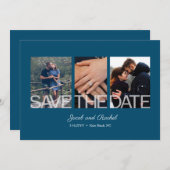 Save The Date Enregistrer le Fiançailles Mariage bleu 3 photos D (Devant / Derrière)