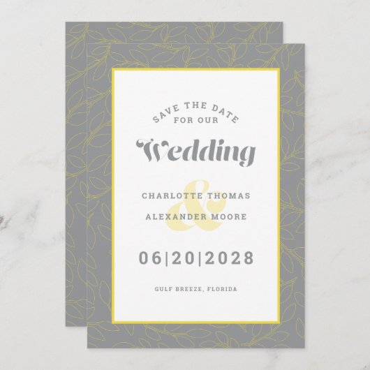 Save The Date Enregistrer Le Mariage Date | Motif gris moderne (Devant / Derrière)