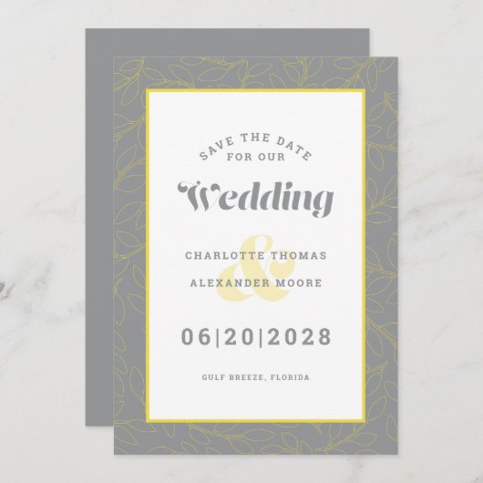 Save The Date Enregistrer Le Mariage Date | Motif moderne gris j (Devant / Derrière)