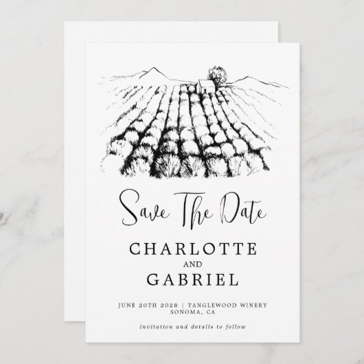 Save The Date Enregistrer le Mariage Date Winery (Devant / Derrière)