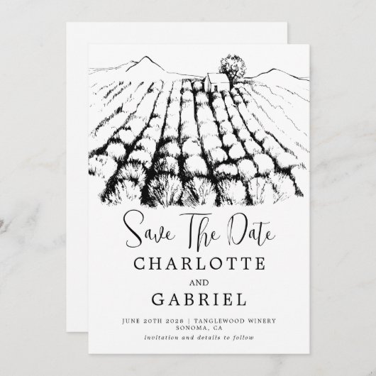 Save The Date Enregistrer Le Mariage Vignoble Date (Devant / Derrière)