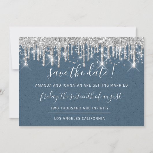 Save The Date Enregistrer Le Papier Date Kraft Silver Grey Drip  (Devant)