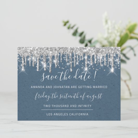 Save The Date Enregistrer Le Papier Date Kraft Silver Grey Drip  (Debout devant)