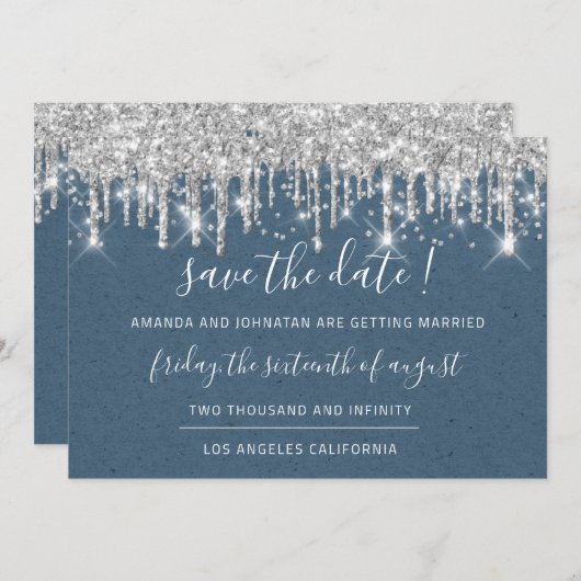 Save The Date Enregistrer Le Papier Date Kraft Silver Grey Drip  (Devant / Derrière)