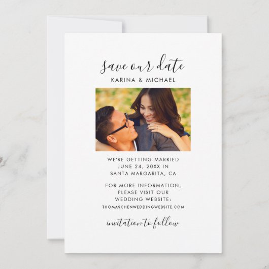 Save The Date Enregistrer Notre Date Modern manuscrit Script Pho (Dos)