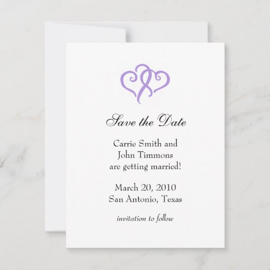 Save The Date Enregistrez la date avec des coeurs violets simple (Devant)