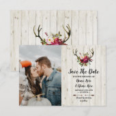 Save The Date Enregistrez la date Bois de Cerf Rustique Fleur Ph (Devant / Derrière)