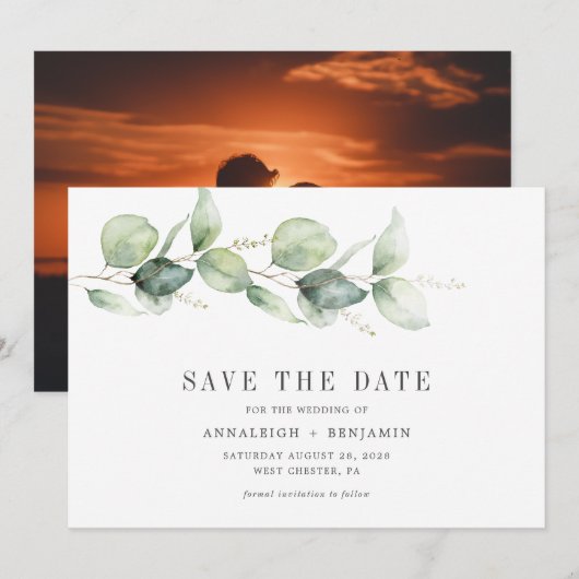 Save The Date Enregistrez la Date Écriture de Photo de Verdure d (Devant / Derrière)