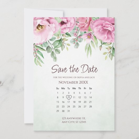 Save The Date Enregistrez la date Fleurs Mariage Verdure Calendr (Devant)