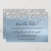 Save The Date Enregistrez la date Gris argenté Bleu Spark Drips (Devant / Derrière)