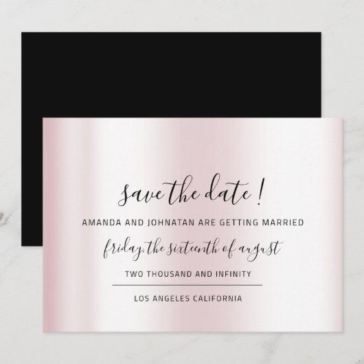 Save The Date Enregistrez la date minimalisme noir pastel rose (Devant / Derrière)