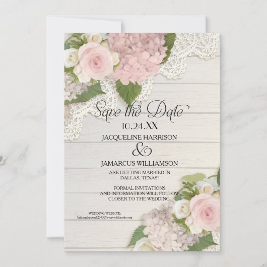 Save The Date Enregistrez la date Photo Broderie Hydrangea Rose  (Devant)