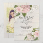 Save The Date Enregistrez la date Photo Broderie Hydrangea Rose  (Devant / Derrière)