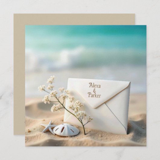 Save The Date Enveloppe Mariage Plage Dans Le Sable (Devant / Derrière)