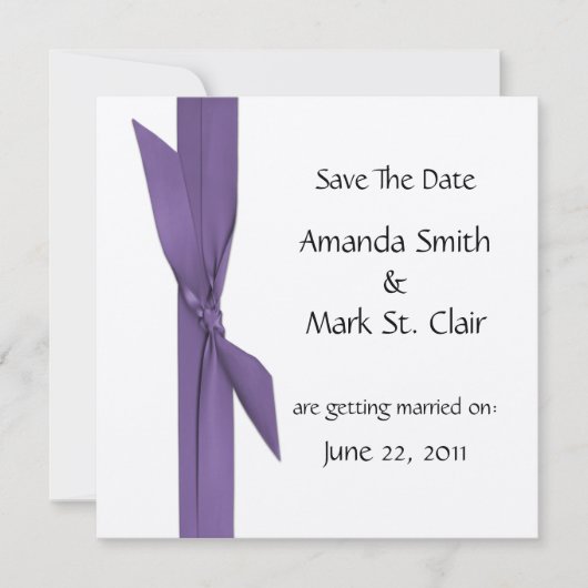 Save The Date Épargnez la date argentée avec ruban violet (Devant)