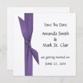Save The Date Épargnez la date argentée avec ruban violet (Devant / Derrière)