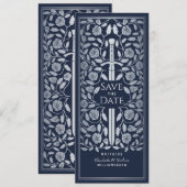Save The Date Épée Médiévale Argentée Bleue Enregistrez la Date (Devant / Derrière)