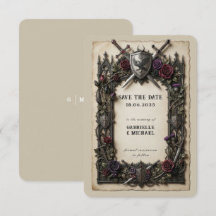 Save The Date Épées de Chevalier Médiéval Vintage Blason Floral