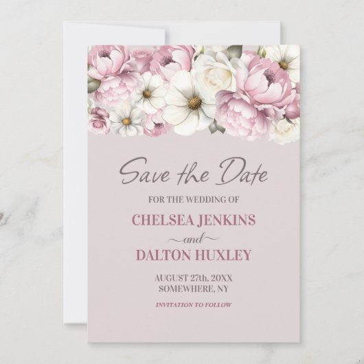 Save The Date Épinglez Blanc Mariage Floral Sauvegarder la Date (Devant)