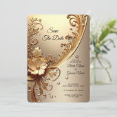 Save The Date Épinglez la date florale ornée dorée (Debout devant)