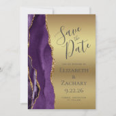 Save The Date Épinglez la date Moderne Violet Or Agate Glam (Devant)