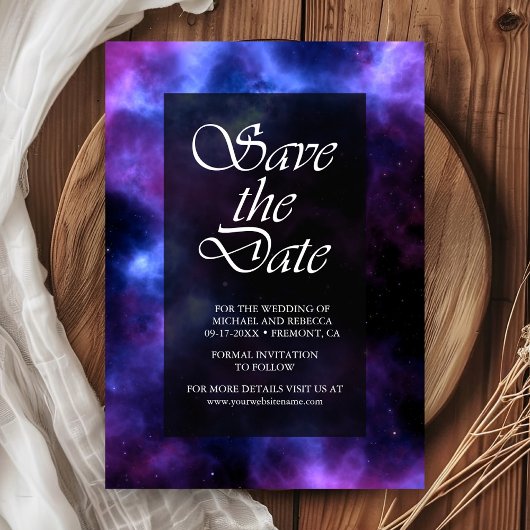 Save The Date Espace Nébuleuse Galaxie Violette Mariage