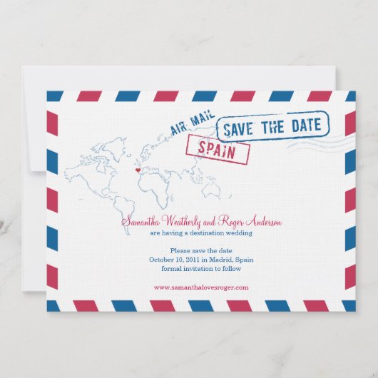 Save The Date Espagne Air Mail Mariage Enregistrer La Date (Devant)