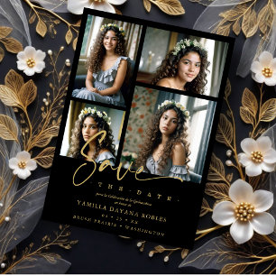Save The Date Espagnol Noir tendance Quinceañera Collage 4 Photo