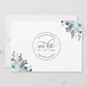 Save The Date Essayons de nouveau, Floral bleu, blanc et gris (Dos)