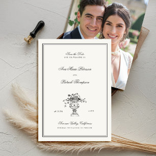 Save The Date Estate Floral Elegant Black Frame Photo Mariage