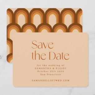 Save The Date esthétique rétro des années 70 arc-en-ciel marron