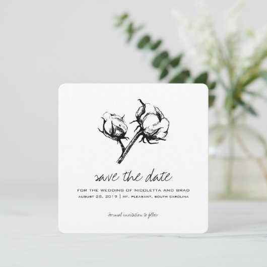 Save The Date Etching Plante en coton | Mariage Enregistrer la d (Debout devant)