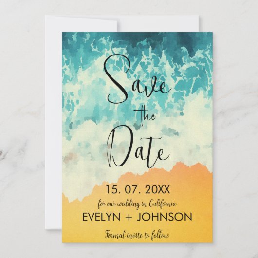 Save The Date Eté Moderne Ocean Beach Mariage Économisez La Date (Devant)