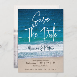 Save The Date Eté Moderne Vagues Océan Photo Plage Mariage