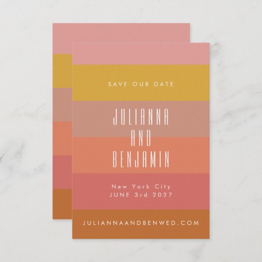 Save The Date Été Orange Jaune Rayures Géométrique Moderne (Devant / Derrière)