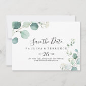 Save The Date Été Vert Eucalyptus Foliage Mariage horizontal (Devant)