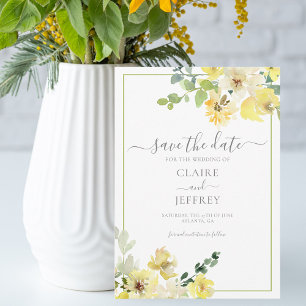 Save The Date Été Vert Sage Fleuri Jaune Délicat