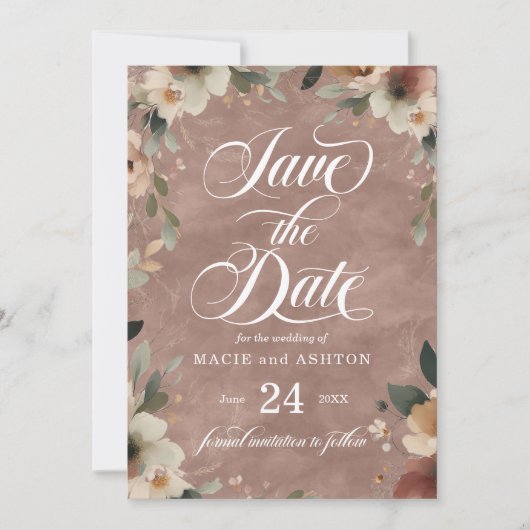 Save The Date Ethereal Elegance Mariage en bois d'aquarelle (Devant)