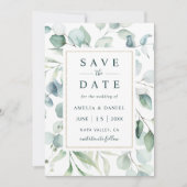 Save The Date Ethereal Eucalyptus Gold Mariage (Devant)