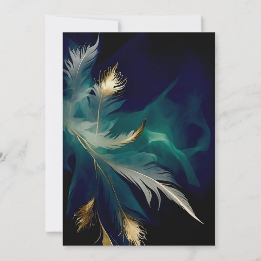 Save The Date Ethereal turquoise bleu noir plumes or mariage (Dos)