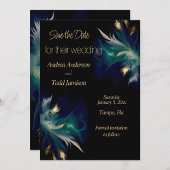 Save The Date Ethereal turquoise bleu noir plumes or mariage