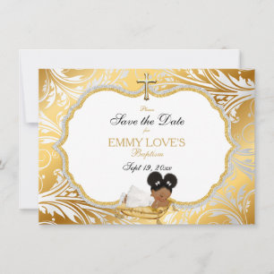 Save The Date Ethnic Baby Girl Baptism Enregistrer Date Gold Cro